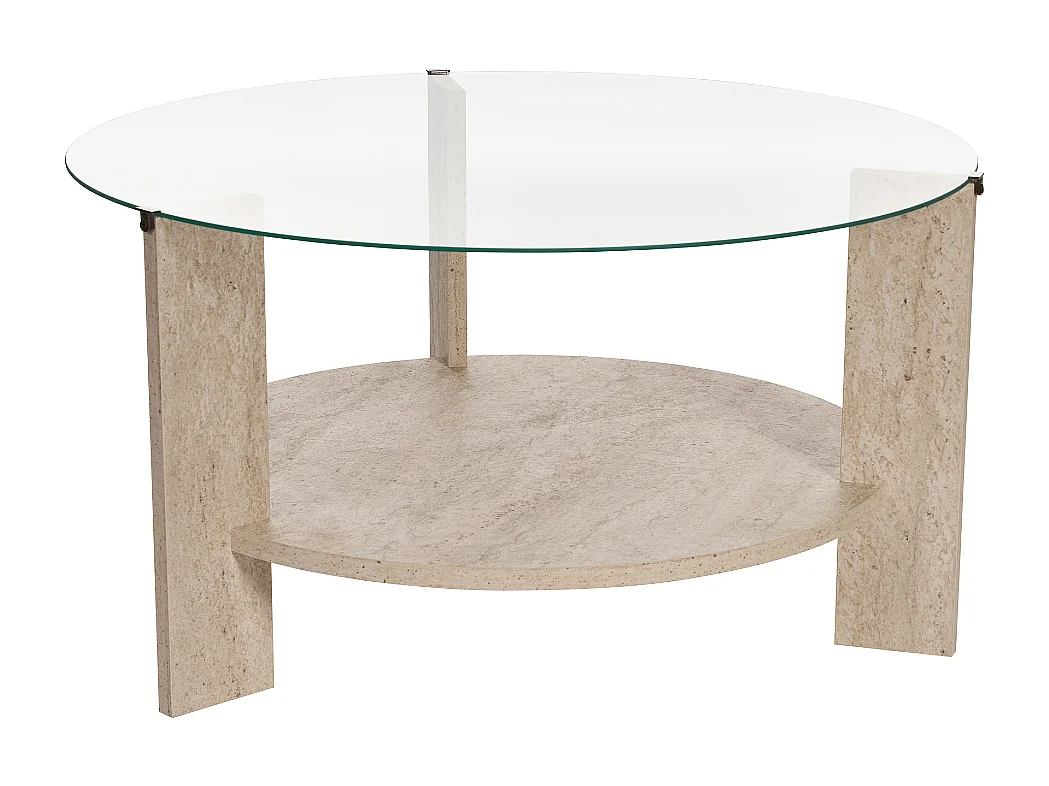 Table basse 2 plateaux dont 1 en verre trempé D75 cm - CLARA