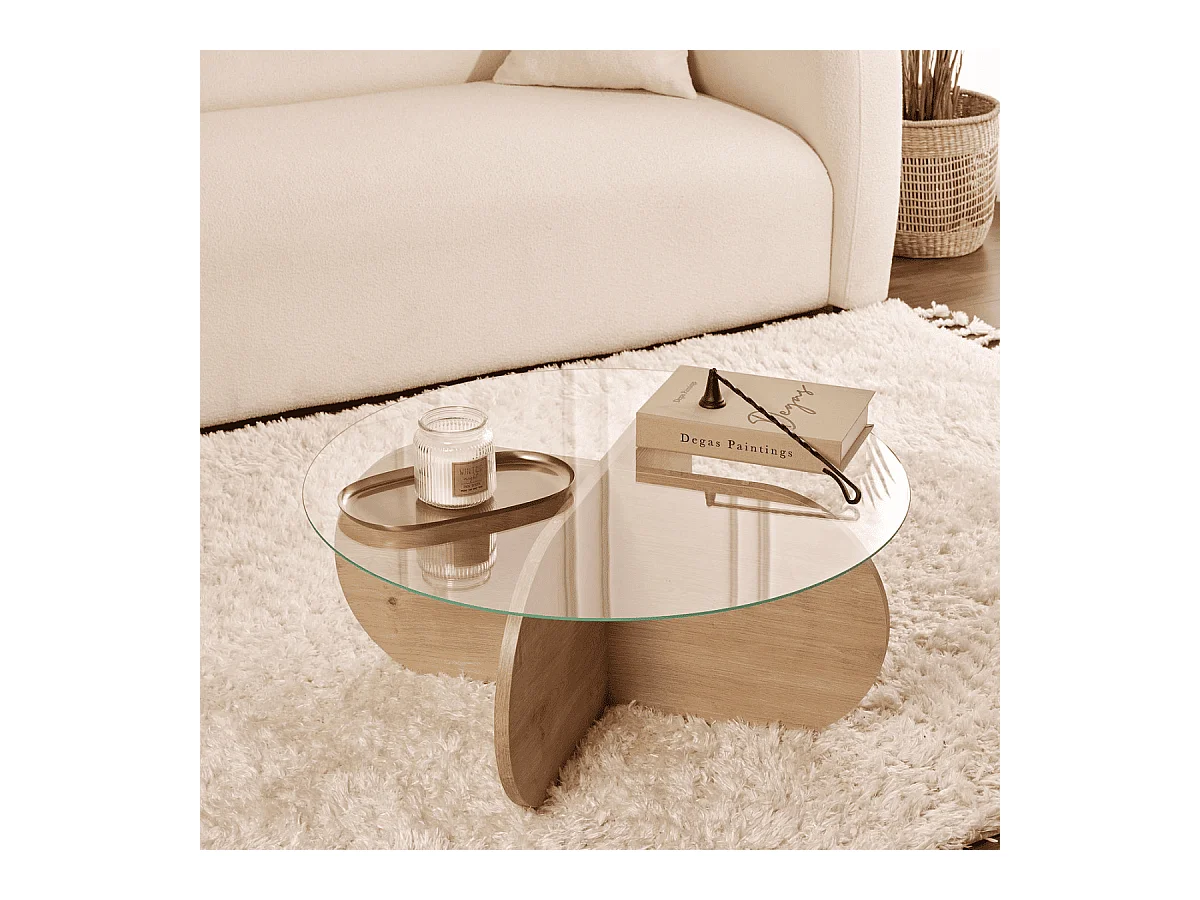 Couchtisch mit gekreuzten Beinen und gehärteter Glasplatte Ø75 cm - AERIS