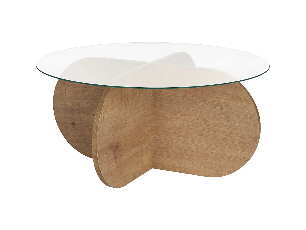 Table basse avec pieds croisés et plateau en verre trempé D75 cm - AERIS