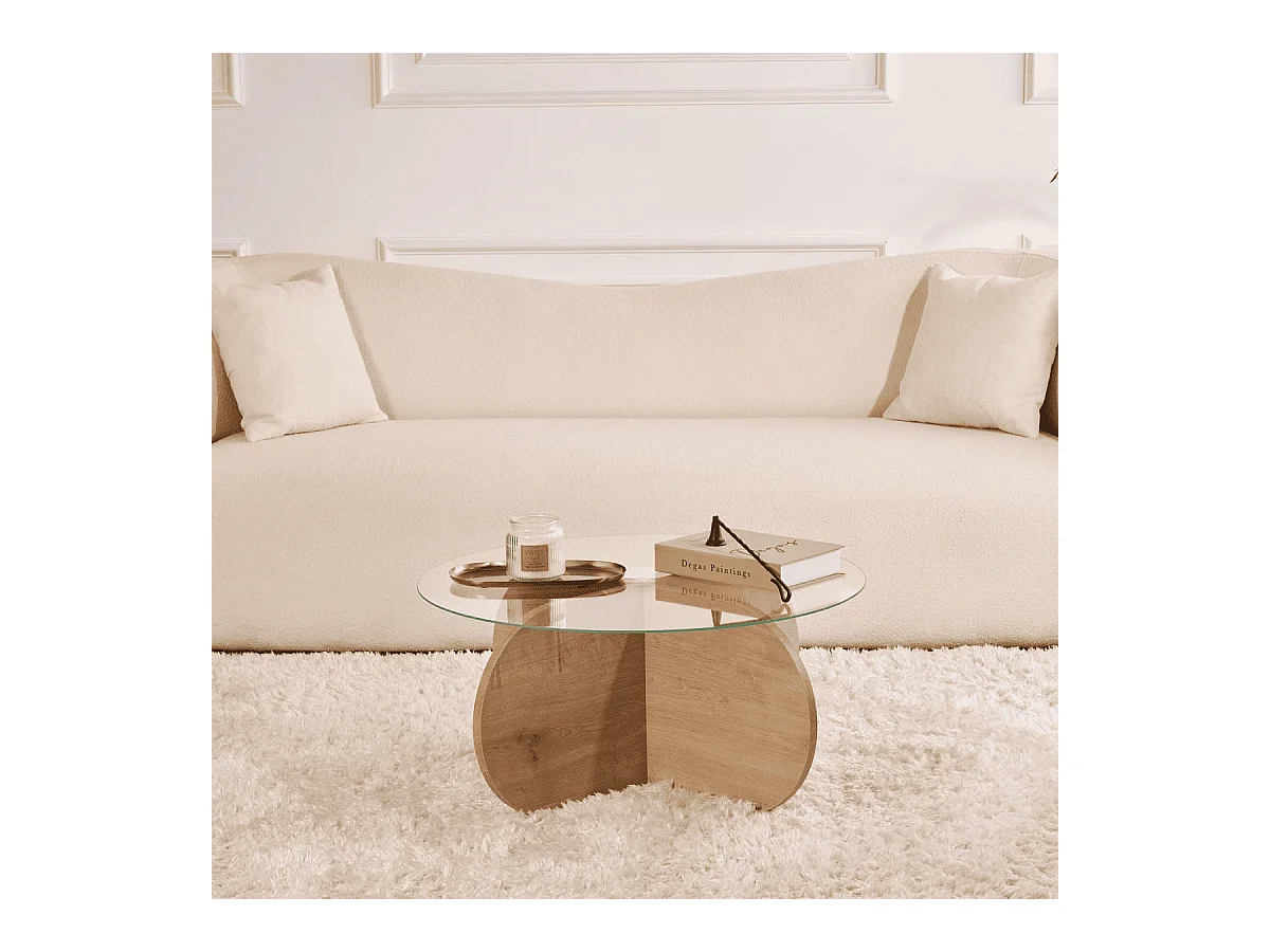 Couchtisch mit gekreuzten Beinen und gehärteter Glasplatte Ø75 cm - AERIS