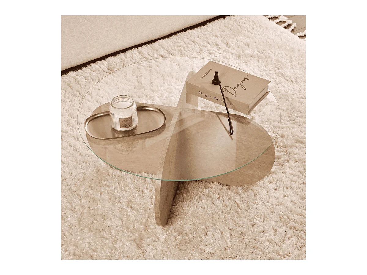 Couchtisch mit gekreuzten Beinen und gehärteter Glasplatte Ø75 cm - AERIS