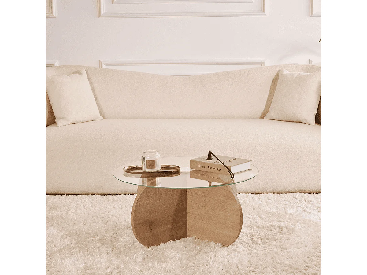 Mesa de centro con patas cruzadas y tablero de vidrio templado Ø75 cm - AERIS