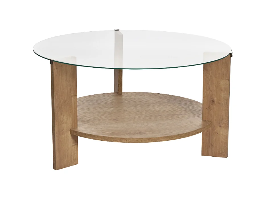 Couchtisch mit 2 Platten, davon eine aus gehärtetem Glas Ø75 cm - CLARA