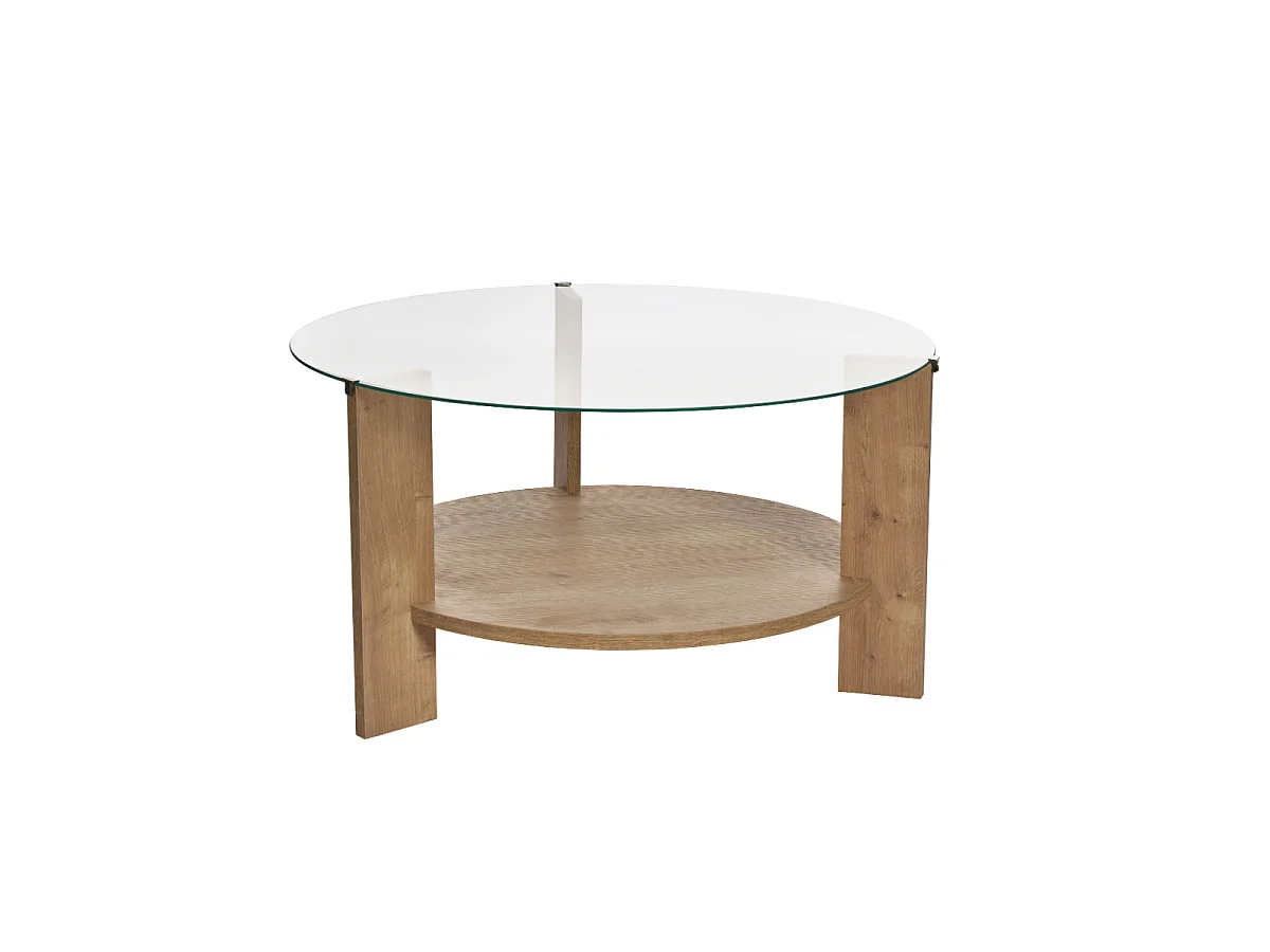 Table basse 2 plateaux dont 1 en verre trempé D75 cm - CLARA