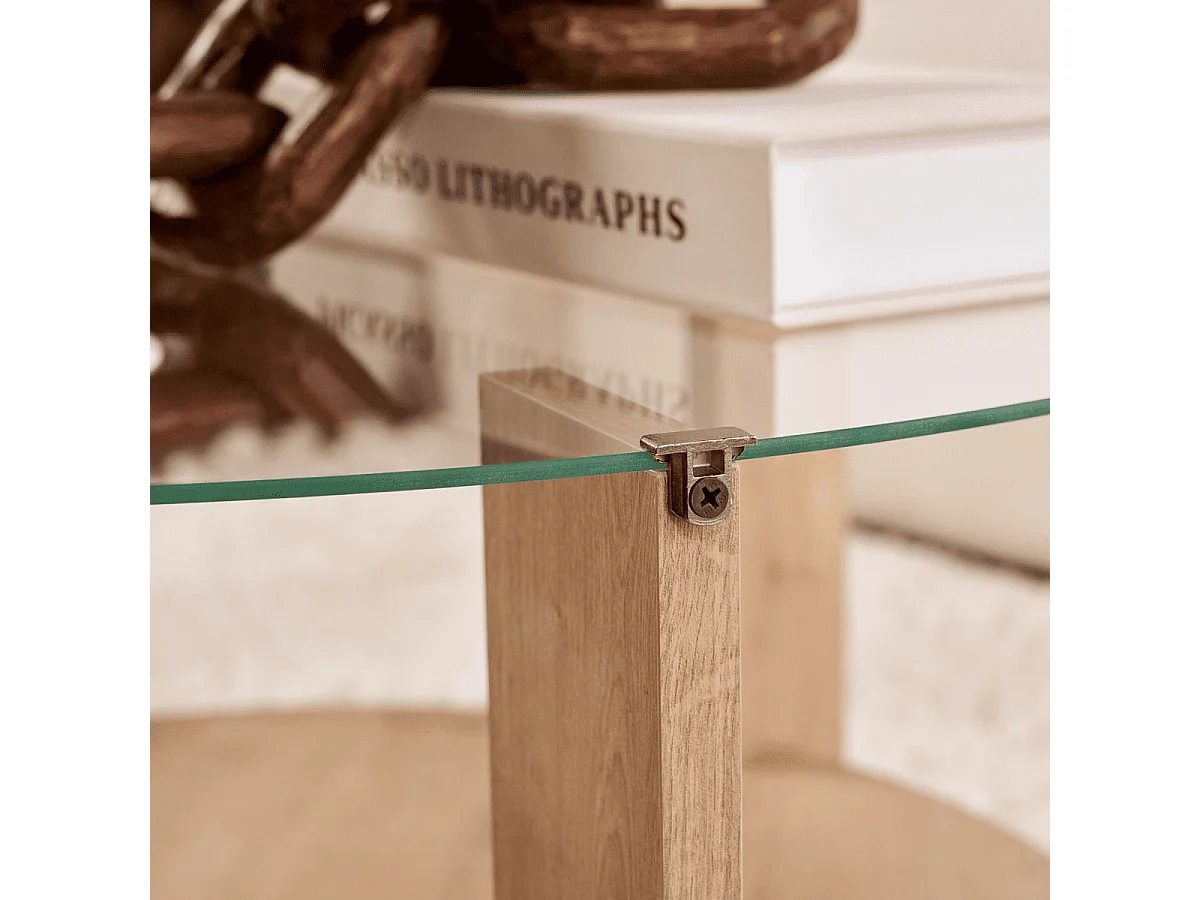 Table basse 2 plateaux dont 1 en verre trempé D75 cm - CLARA