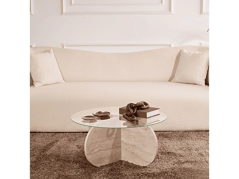 Table basse avec pieds croisés et plateau en verre trempé D75 cm - AERIS