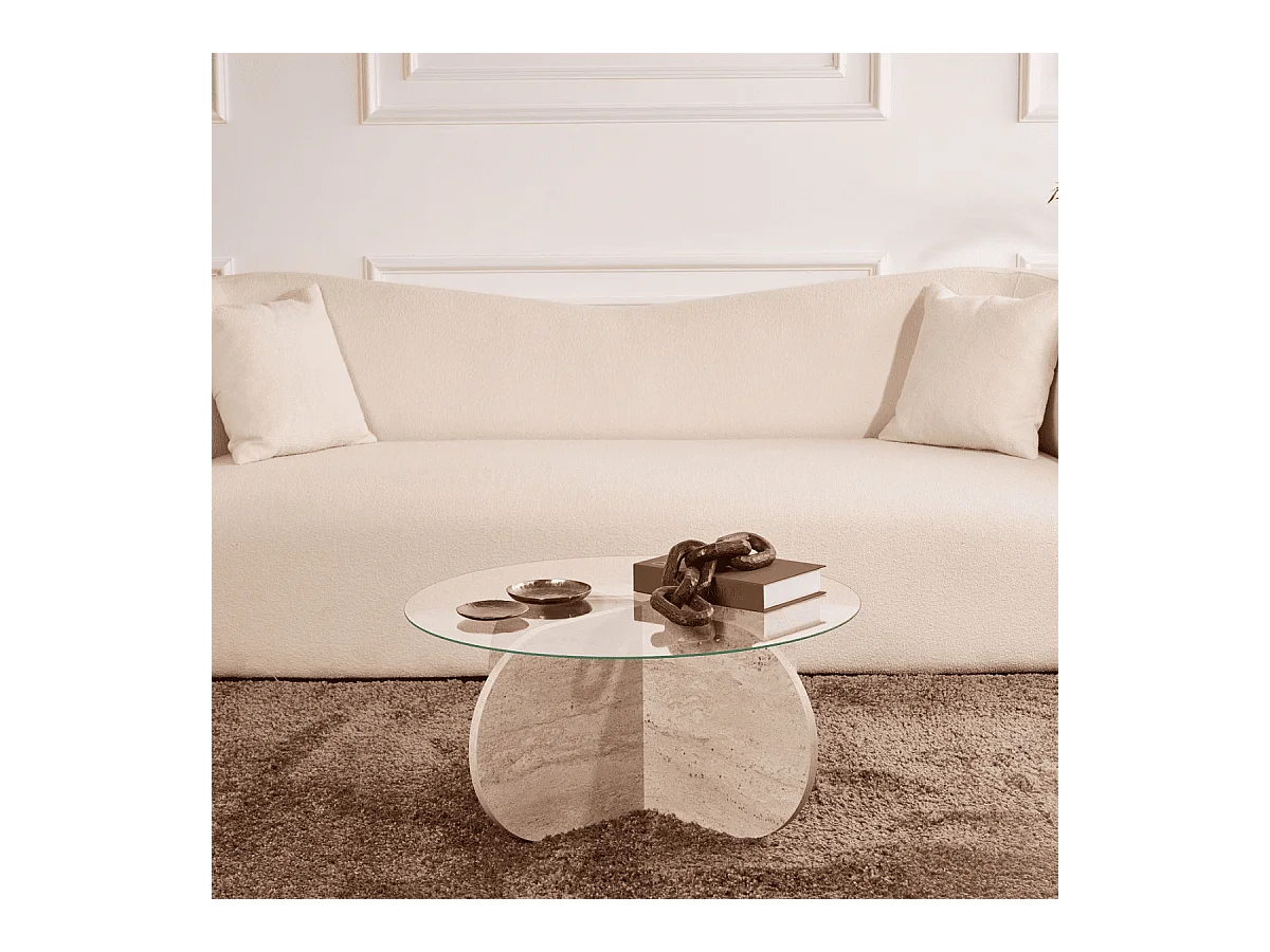 Couchtisch mit gekreuzten Beinen und gehärteter Glasplatte Ø75 cm - AERIS