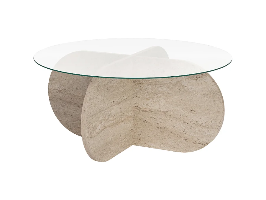 Table basse avec pieds croisés et plateau en verre trempé D75 cm - AERIS