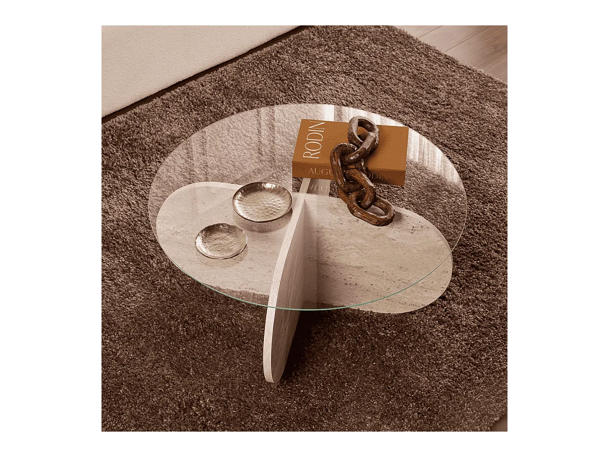 Mesa de centro con patas cruzadas y tablero de vidrio templado Ø75 cm - AERIS