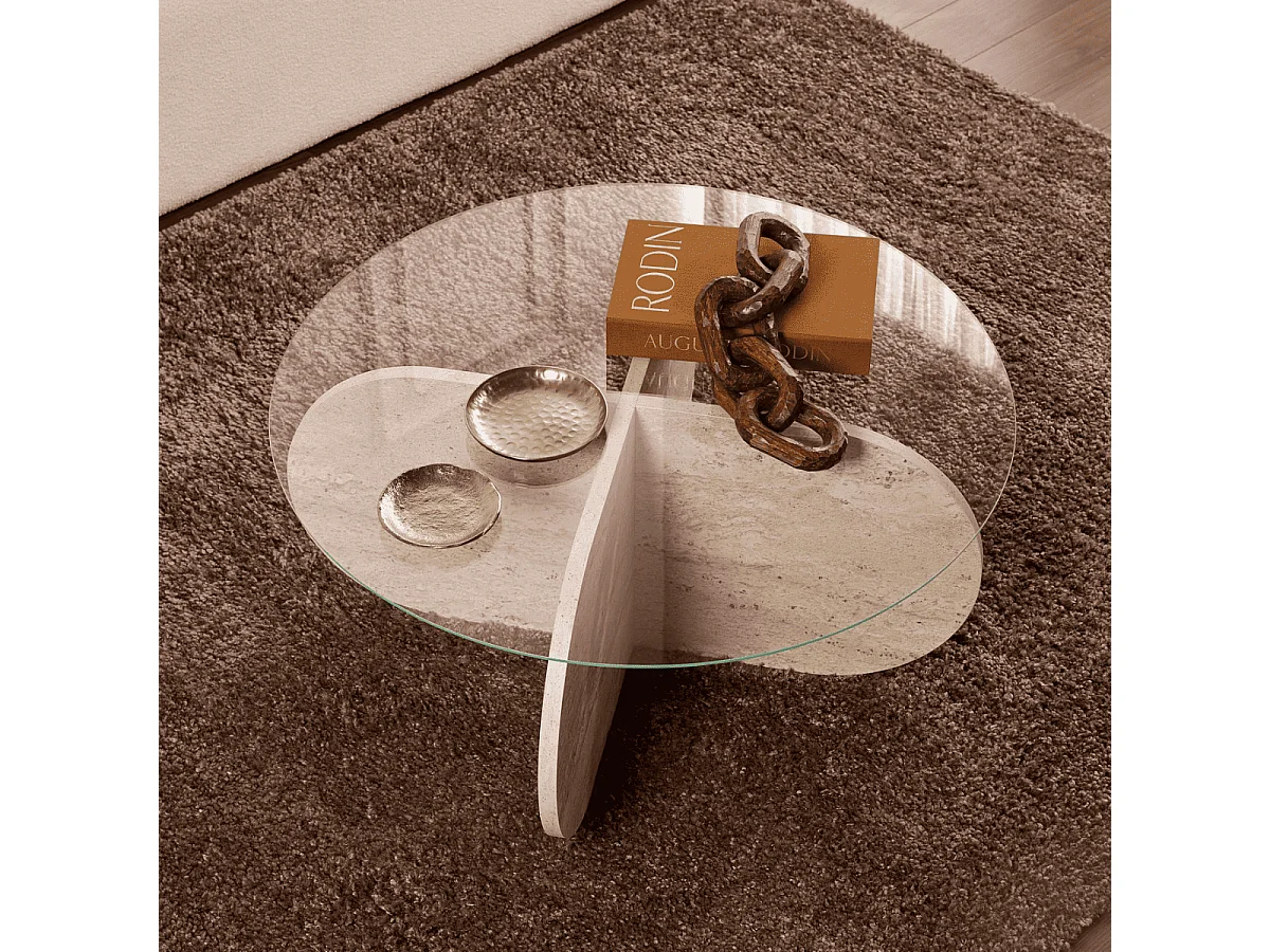 Couchtisch mit gekreuzten Beinen und gehärteter Glasplatte Ø75 cm - AERIS