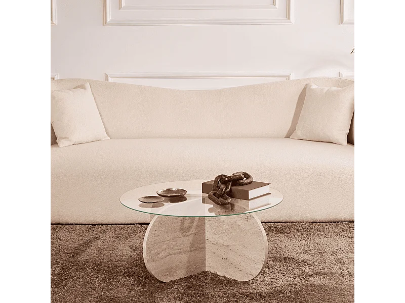 Couchtisch mit gekreuzten Beinen und gehärteter Glasplatte Ø75 cm - AERIS