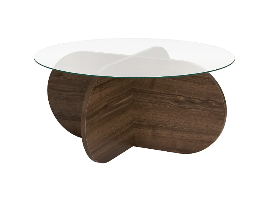 Table basse avec pieds croisés et plateau en verre trempé D75 cm - AERIS