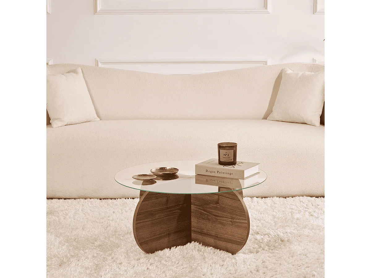 Table basse avec pieds croisés et plateau en verre trempé D75 cm - AERIS