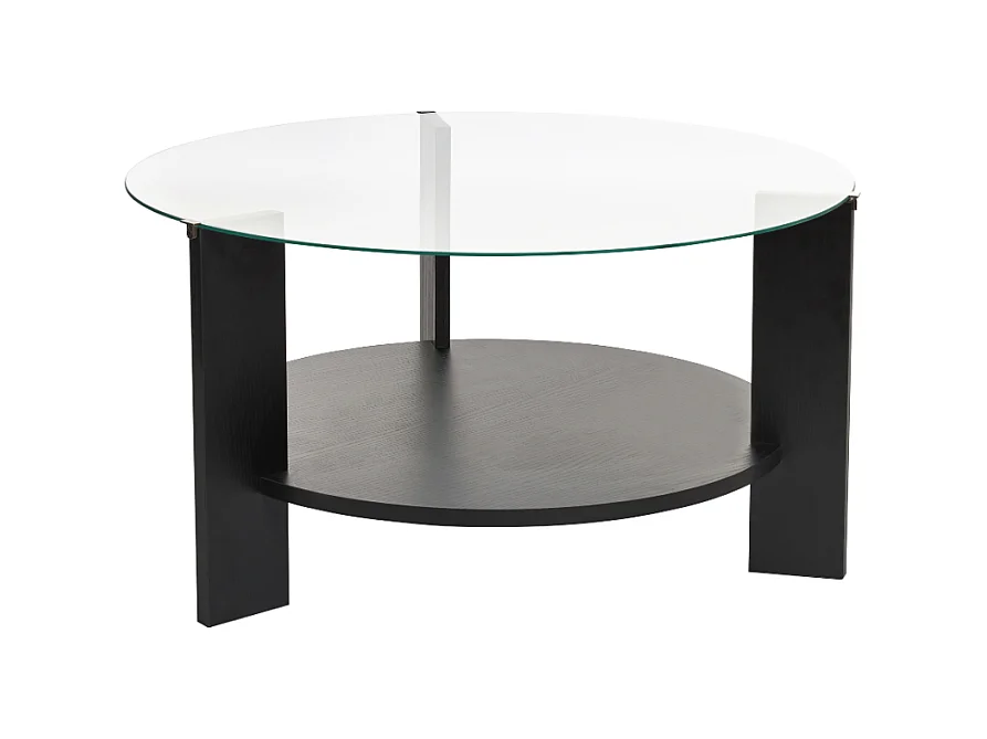 Table basse 2 plateaux dont 1 en verre trempé D75 cm - CLARA