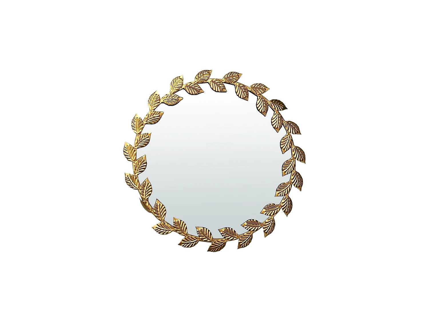 Miroir métal doré rond feuilles 45cm