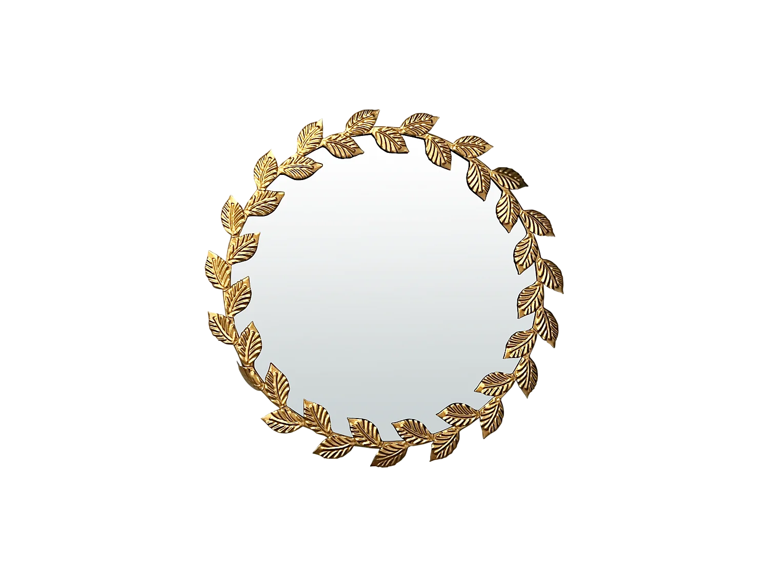 Miroir métal doré rond feuilles 45cm