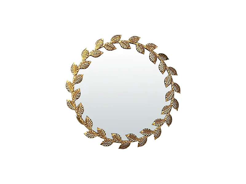 Miroir métal doré rond feuilles 45cm