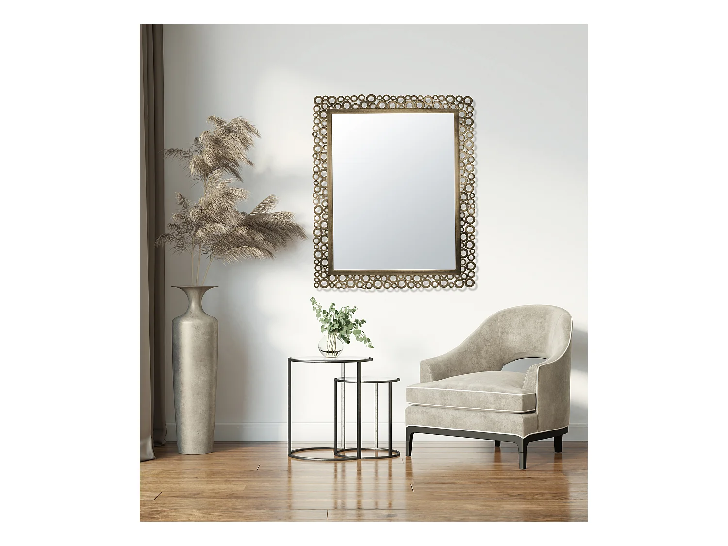 Miroir métal doré bulles 98.5x78cm