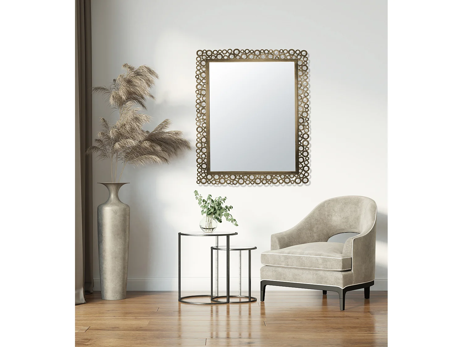 Miroir métal bulles 98.5x78cm Dore