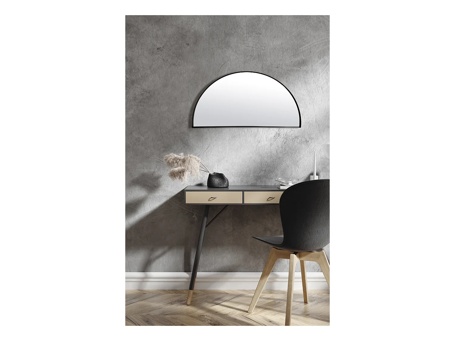 Miroir fin noir demi cercle 40x80cm