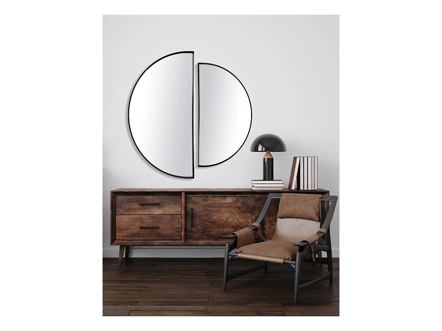 Miroir fin noir demi cercle 40x80cm