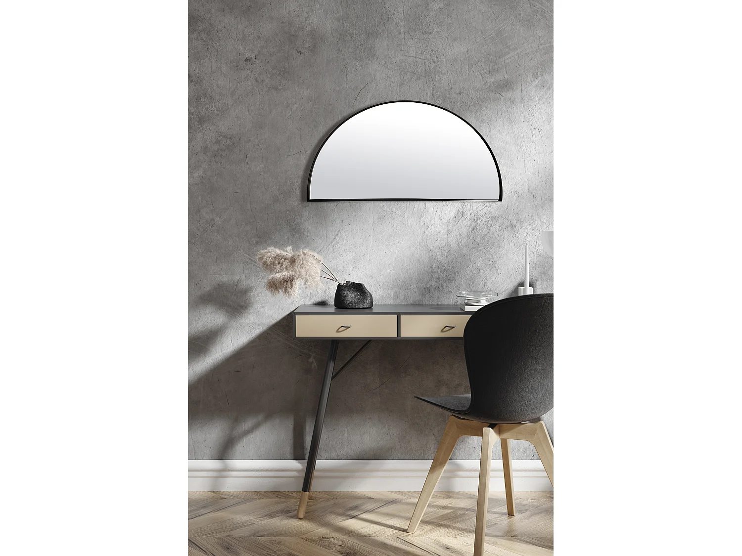Miroir fin noir demi cercle 40x80cm