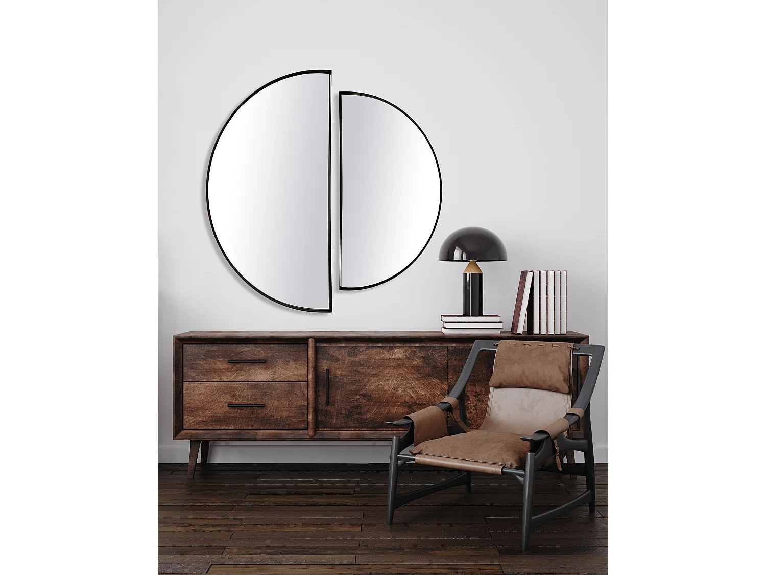 Miroir fin noir demi cercle 40x80cm