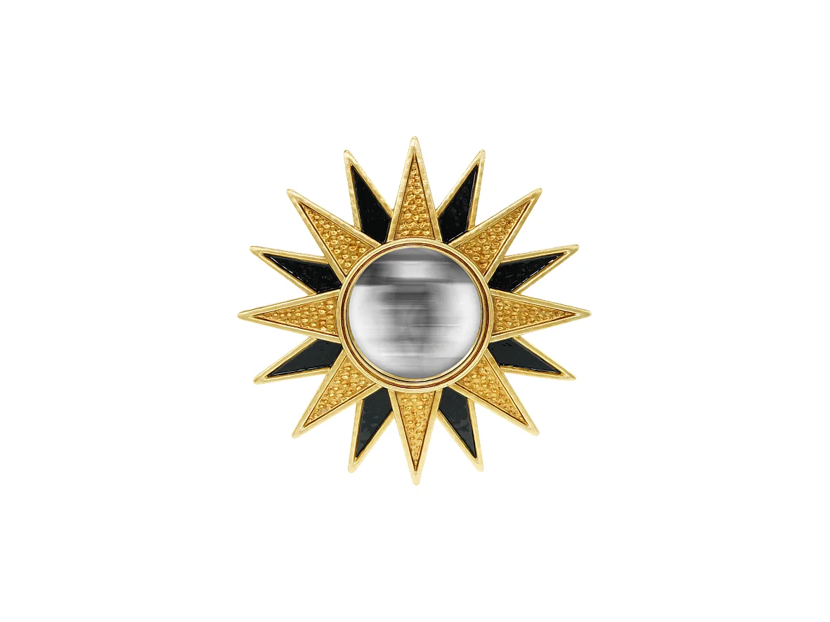 Miroir soleil convexe noir et doré 28cm