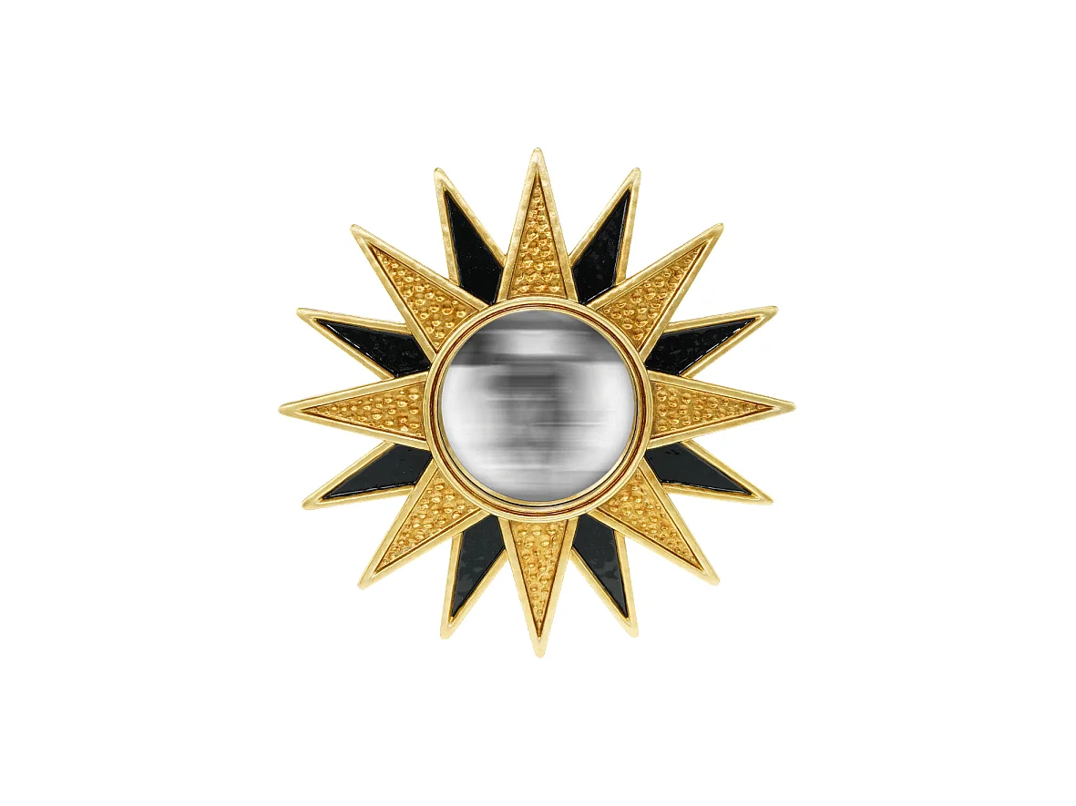 Miroir soleil convexe noir et doré 28cm