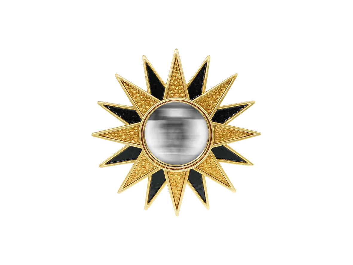 Miroir soleil convexe noir et doré 28cm