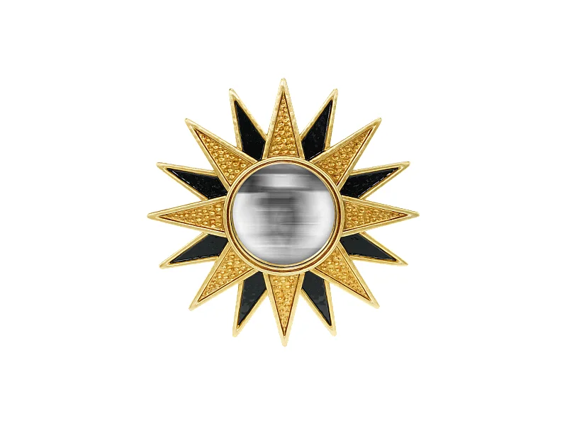 Miroir soleil convexe noir et doré 28cm