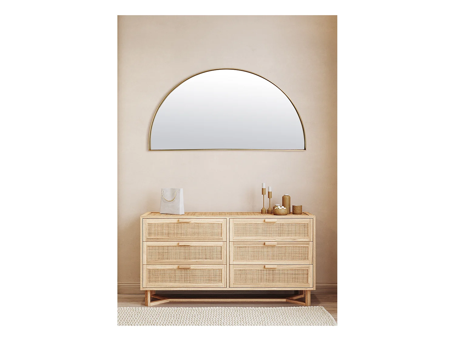 Miroir fin doré demi cercle 50x100cm