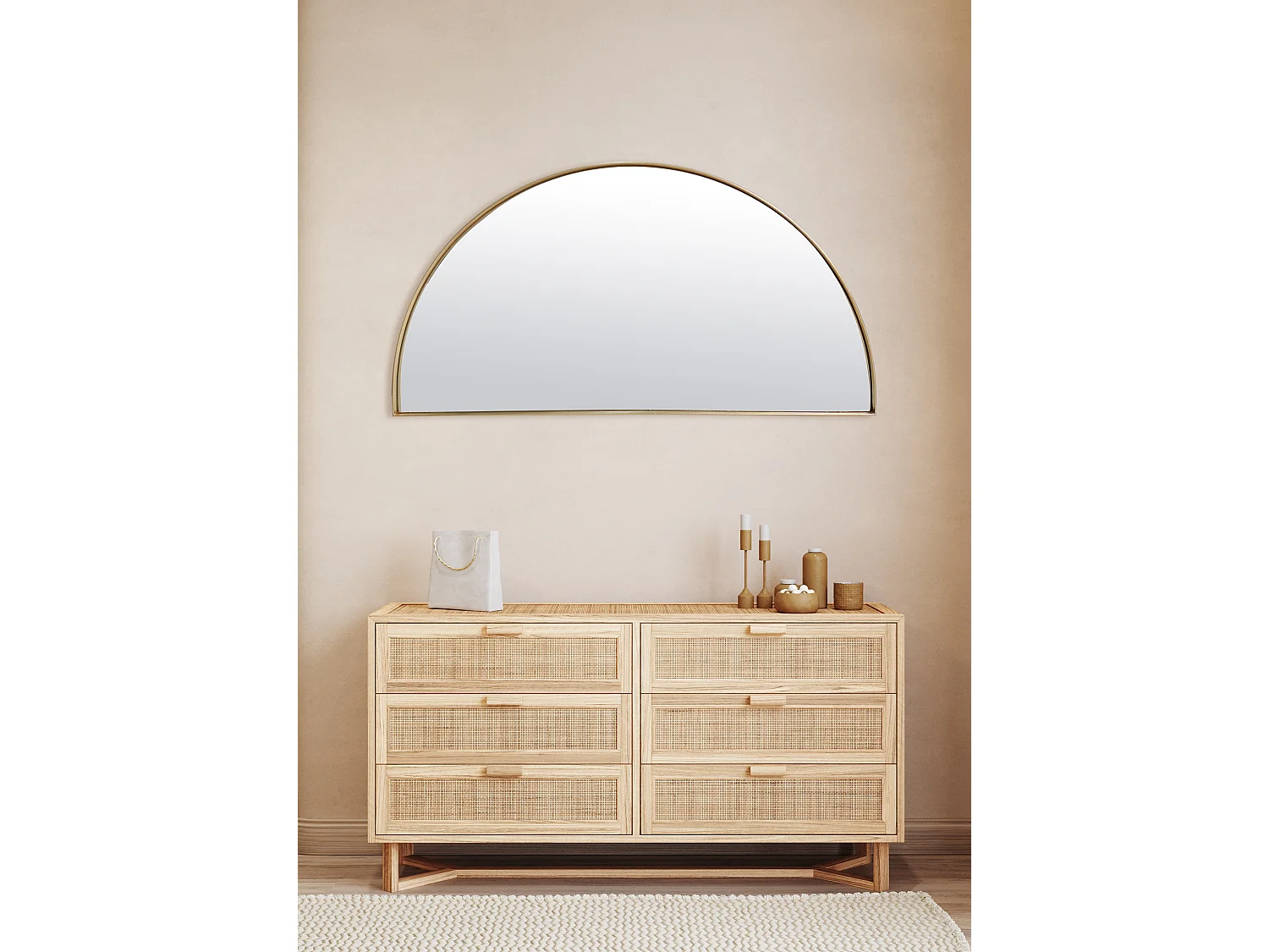 Miroir fin demi cercle 50x100cm Doré