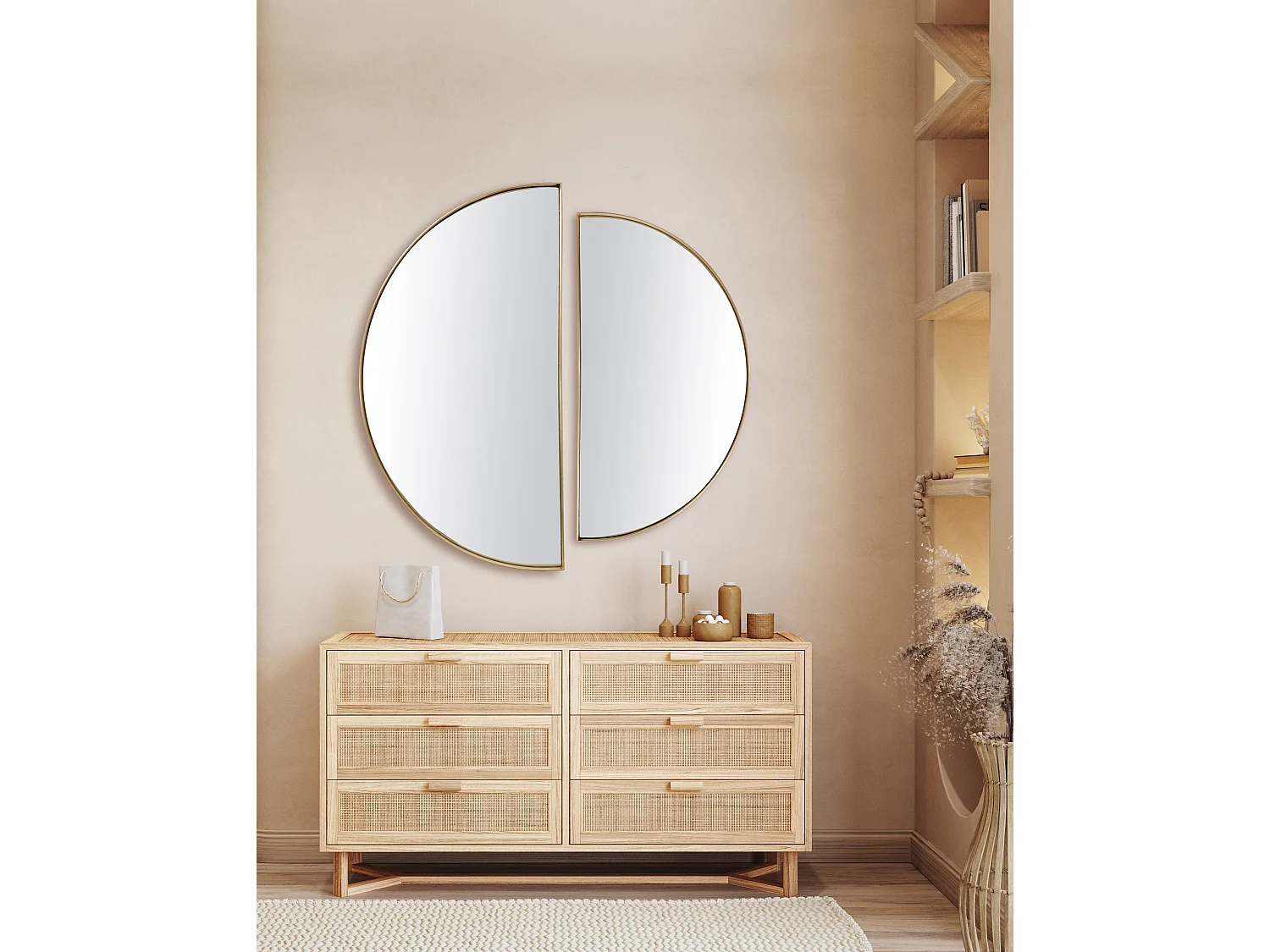 Miroir fin demi cercle 50x100cm Doré