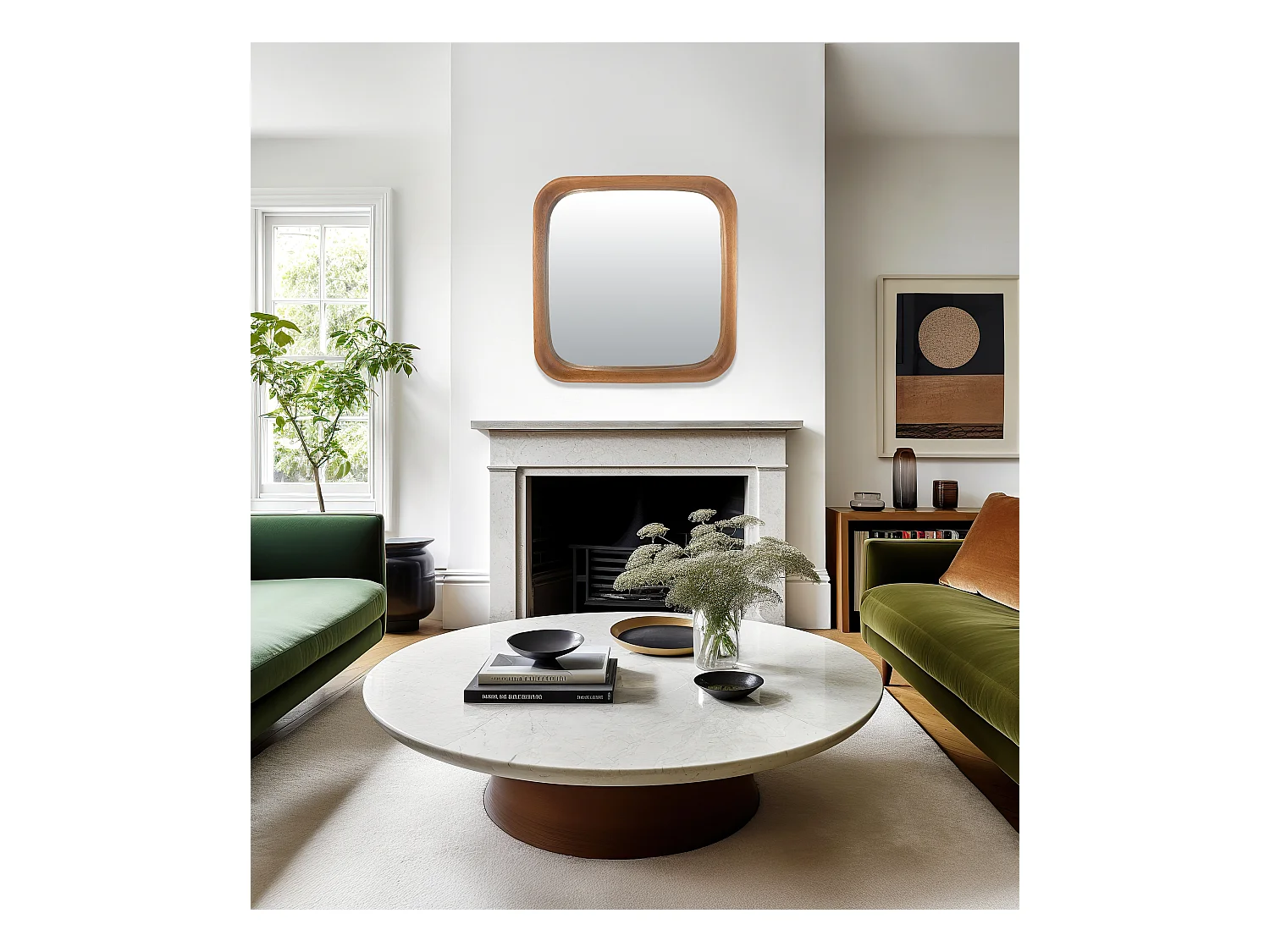 Miroir arrondi bois brun 61x61cm