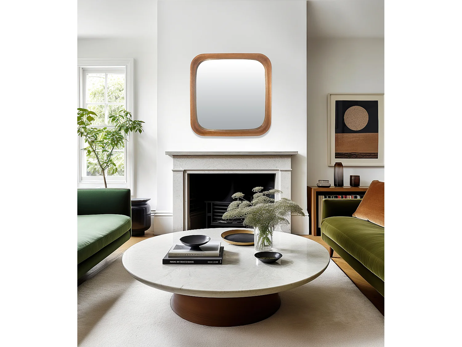 Miroir arrondi bois brun 61x61cm