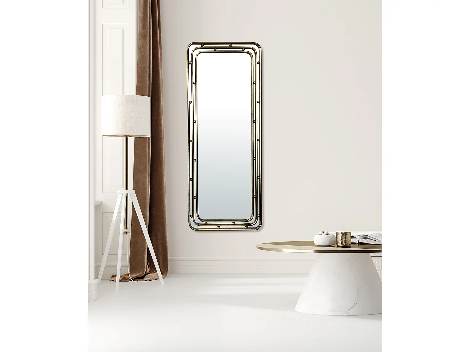 Miroir métal doré arrondi 50x120cm