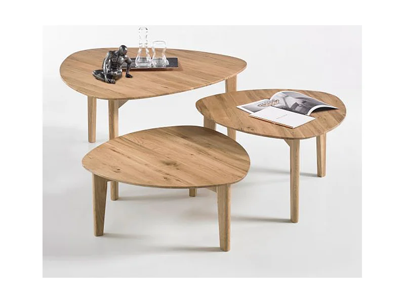 Set de 3 tables basses coloris chêne en bois