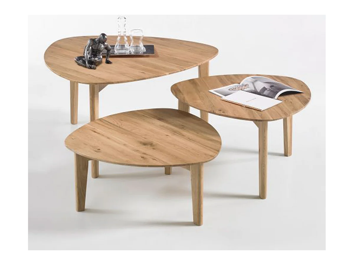 Set de 3 tables basses coloris chêne en bois