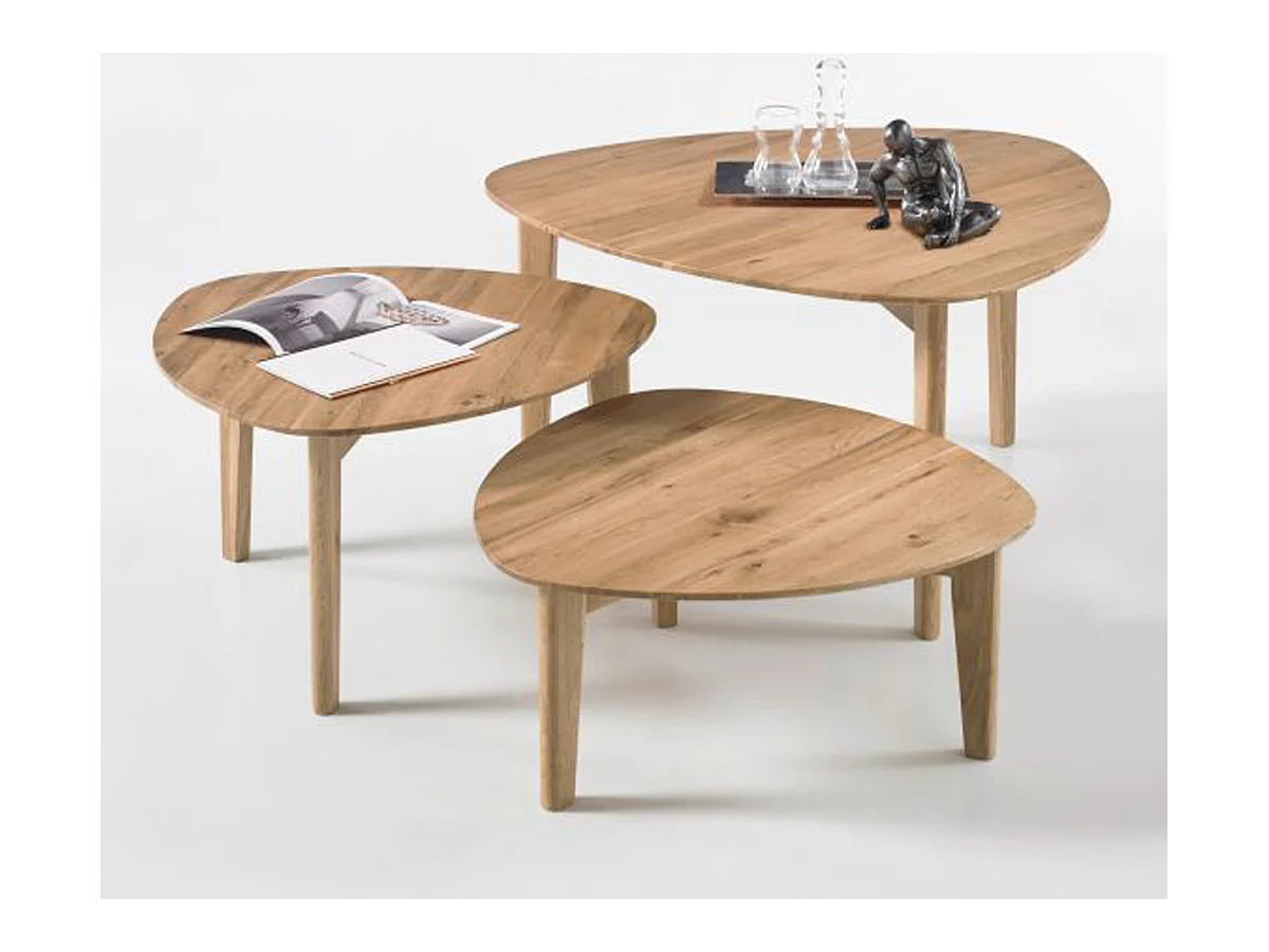 Set de 3 tables basses coloris chêne en bois