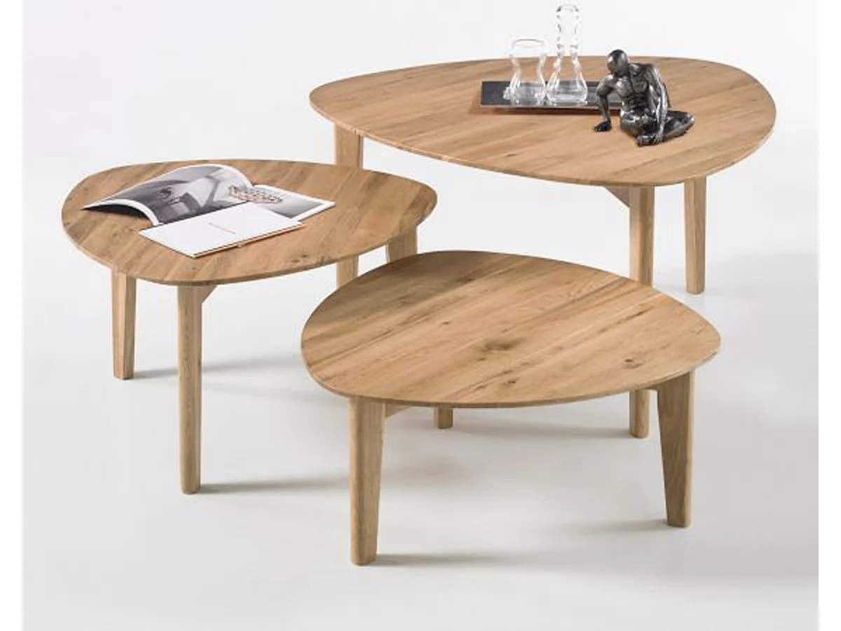 Set de 3 tables basses coloris chêne en bois