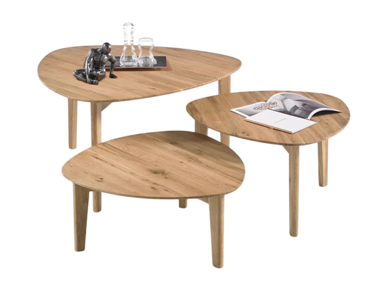 Set de 3 tables basses coloris chêne en bois