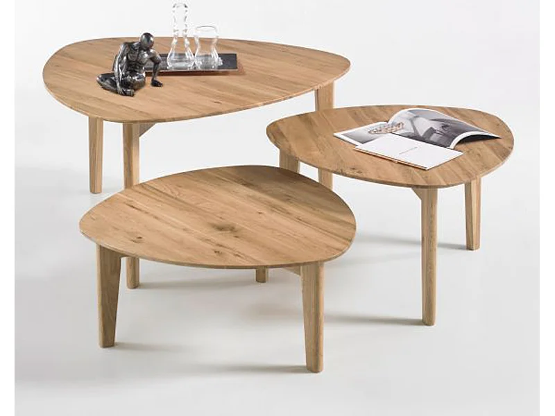 Set de 3 tables basses coloris chêne en bois
