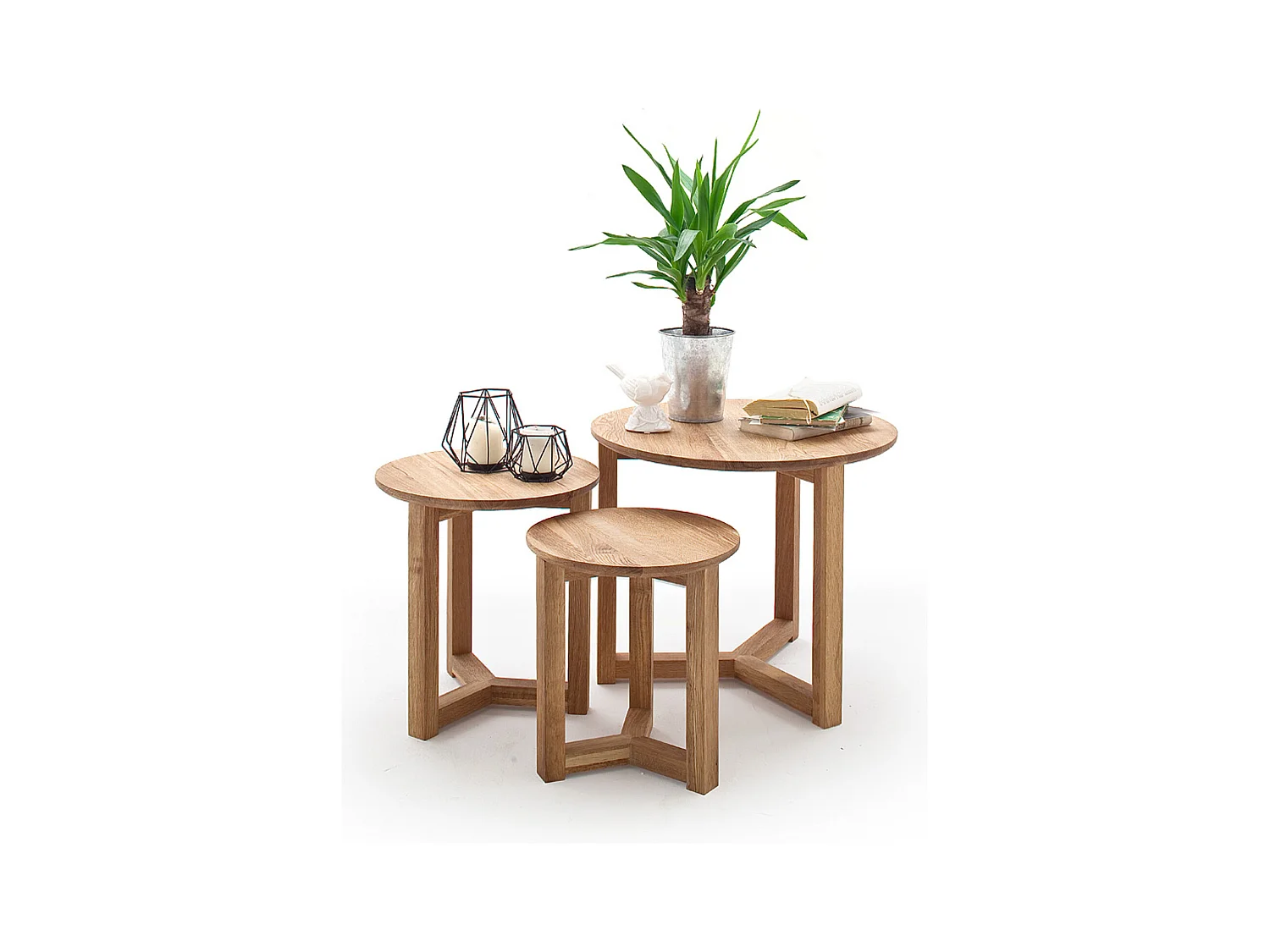 Set de 3 tables basses en bois de chêne massif huilé