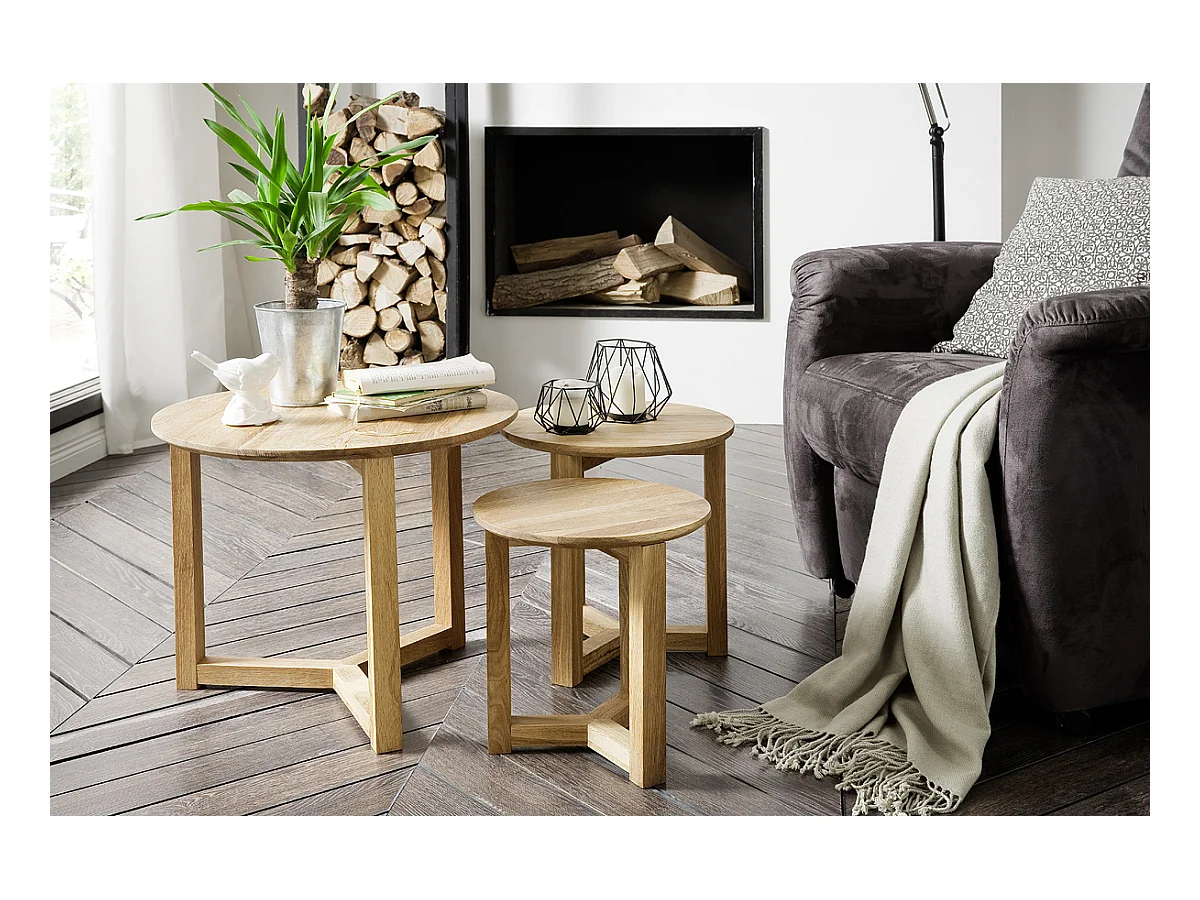 Set de 3 tables basses en bois de chêne massif huilé