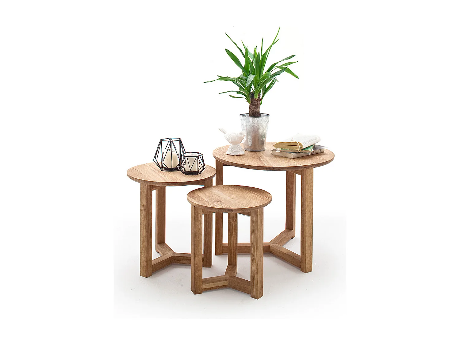 Set de 3 tables basses en bois de chêne massif huilé