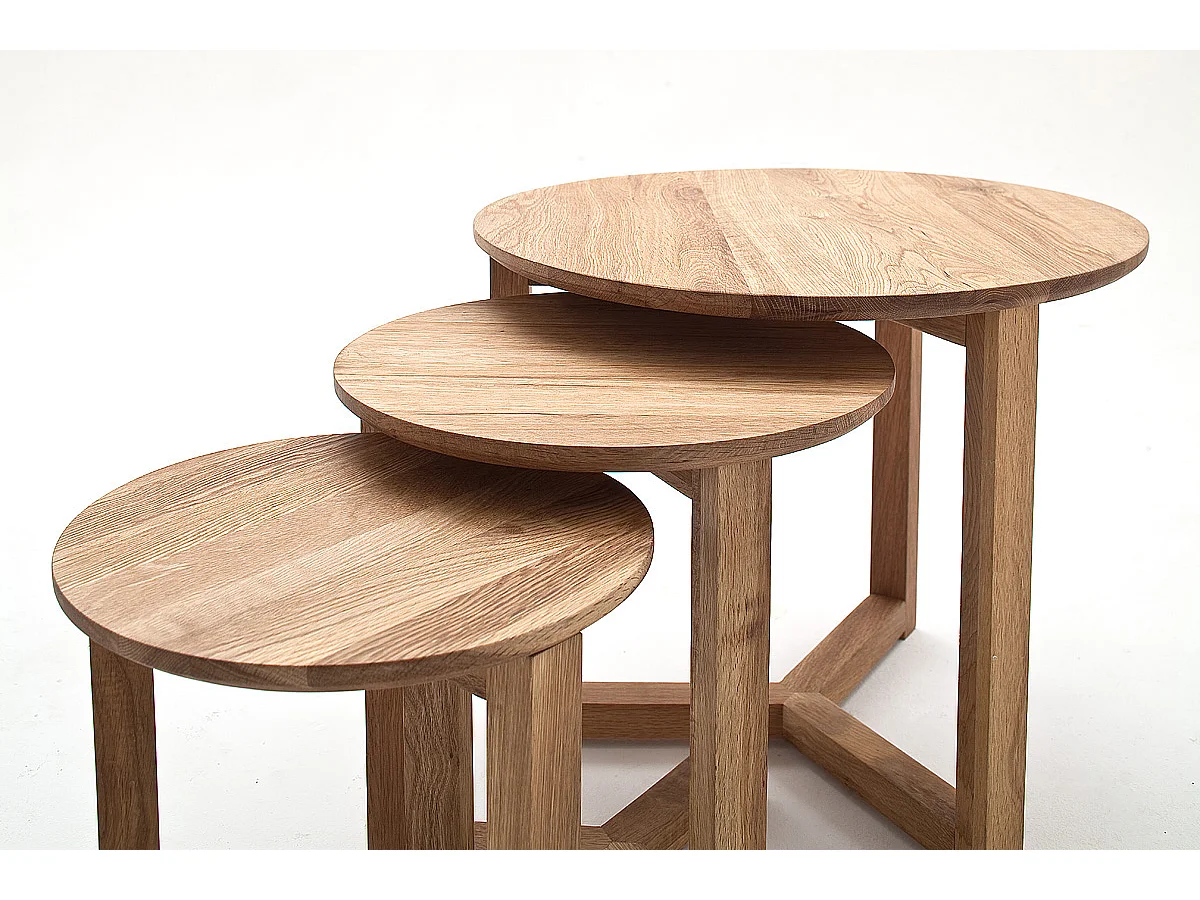 Set de 3 tables basses en bois de chêne massif huilé