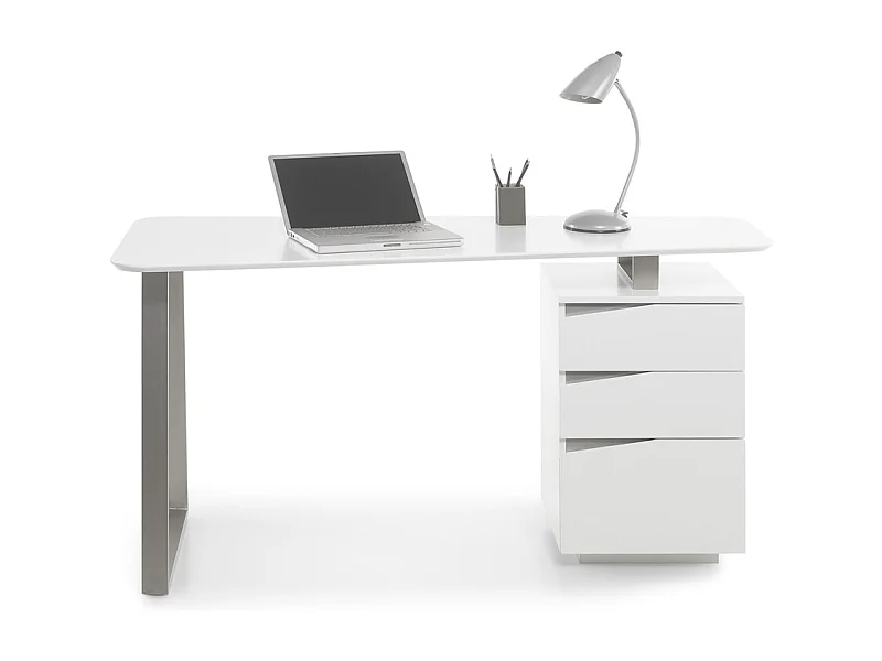 Bureau avec 3 tiroirs coloris laqué blanc mat - L150 x H76 x P67 cm