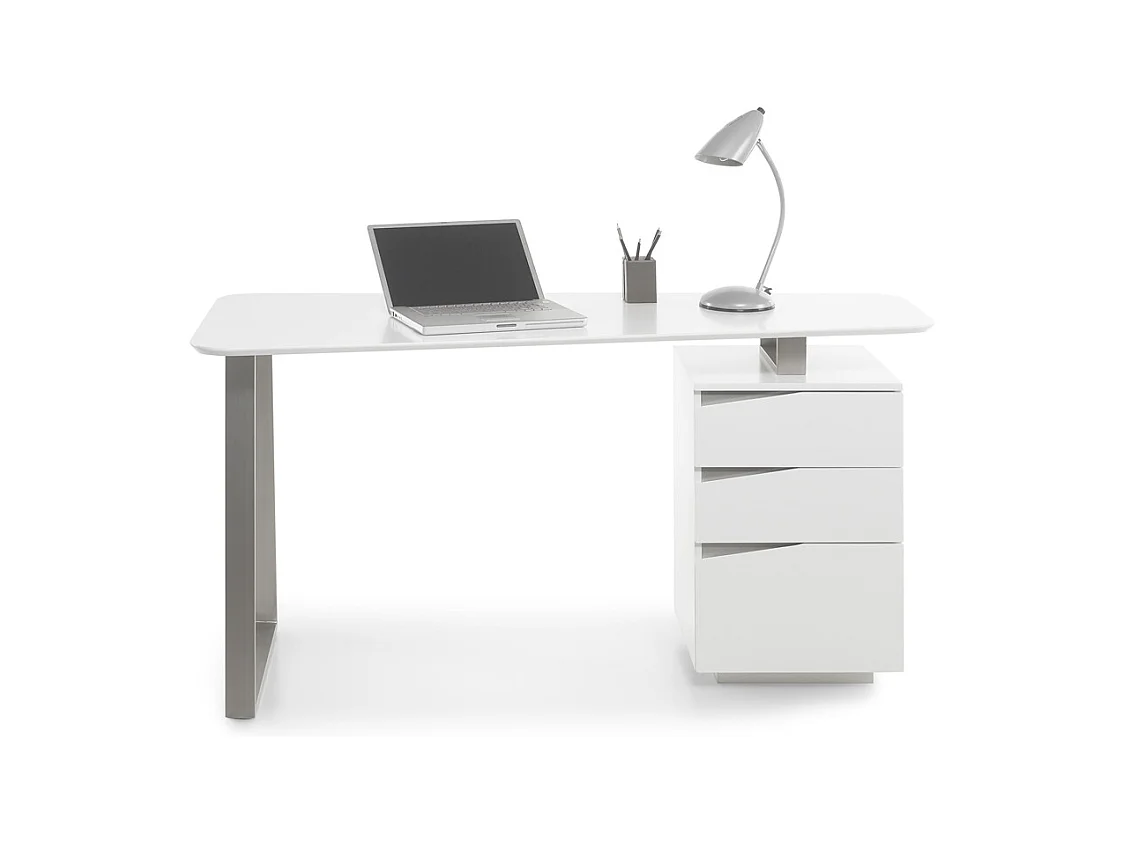 Bureau avec 3 tiroirs coloris laqué blanc mat - L150 x H76 x P67 cm