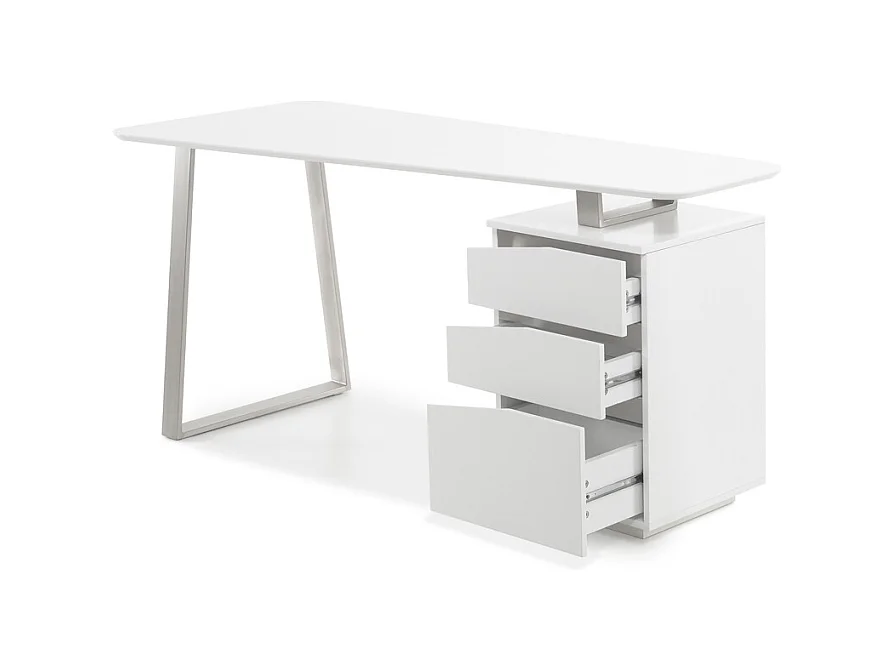 Bureau avec 3 tiroirs coloris laqué blanc mat - L150 x H76 x P67 cm